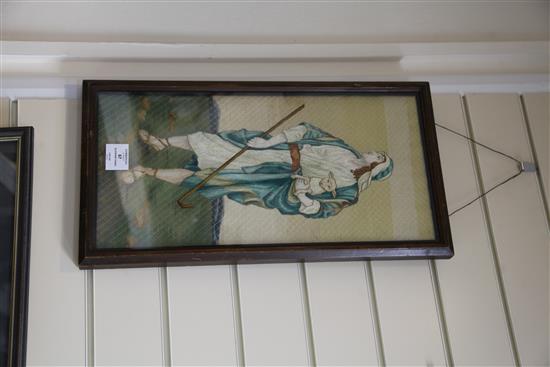 W.G. Paulson- Townsend after H. Copping. An Edwardian silkwork panel of a shepherd, 19.5 x 9.5in.
